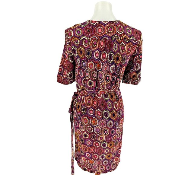 Trina Turk Womens Size 6 Hexagon Print Wrap Dress Multicolor Rayon - Picture 2 of 5